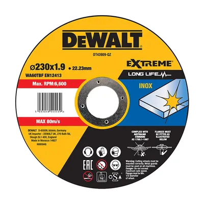 Диск карбофлексен за рязане DeWALT на неръждаема стомана  230 мм, 1.9 мм, 22.23 мм, Extreme