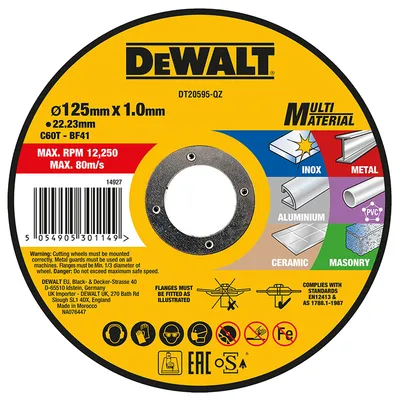 Диск карбофлексен за рязане DeWALT универсален 125 мм, 1 мм, 22.23 мм, Multi Material