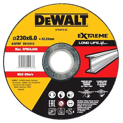 Диск карбофлексен за шлайфане DeWALT на метал  230 мм, 22.23 мм, 6 мм, Extreme