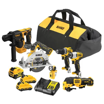Комплект акумулаторни инструменти DeWALT с 3 батерии и зарядно, DCD701, DCF801, DCS512, DCH072, DCS353, DCL510, 12 V, 2x2, 1x5 Ah, DCK611P1D2