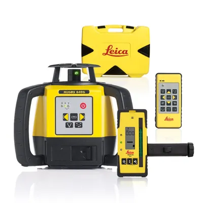 Ротационен лазерен нивелир Leica с приемник  400 м, 0.07 мм/м, Rugby 640G