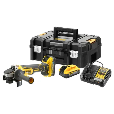 Акумулаторен ъглошлайф DeWALT с 2 батерии и зарядно, 18 V, 5 Ah, 125 мм, 9000 об./мин, DCG409H2T