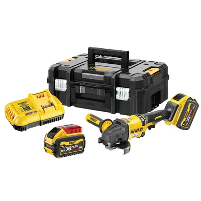 Акумулаторен ъглошлайф DeWALT  с 2 батерии и зарядно, 54/18 V, 3/9 Ah, 125 мм, 9000 об./мин, DCG418X2