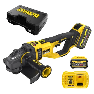 Акумулаторен ъглошлайф DeWALT с 2 батерии и зарядно, 54 V, 9 Ah, 230 мм, 6000 об./мин, DCG460X2
