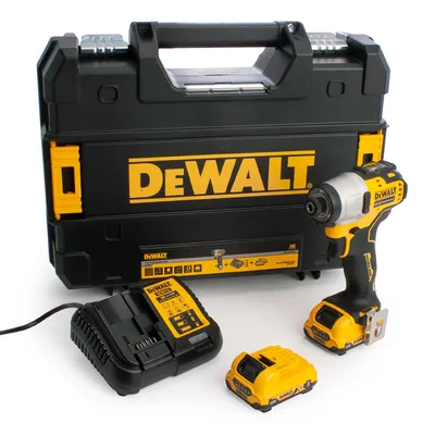 Акумулаторен гайковерт DeWALT с безчетков двигател  с 2 батерии и зарядно, 12 V, 2 Ah, 163 Nm, шестостен, 1/4", DCF801D2