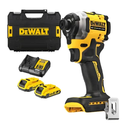 Акумулаторен гайковерт DeWALT с безчетков двигател с 2 батерии и зарядно, 18 V, 2 Ah, 206.2 Nm, шестостен, 1/4", DCF850D2T