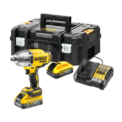Акумулаторен гайковерт DeWALT с безчетков двигател с 2 батерии и зарядно, 18 V, 5 Ah, 1355 Nm, квадрат, 1/2", DCF900H2T