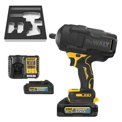Акумулаторен гайковерт DeWALT с безчетков двигател с 2 батерии и зарядно, 18 V, 5 Ah, 1496 Nm, квадрат, 1/2", DCF961H2G