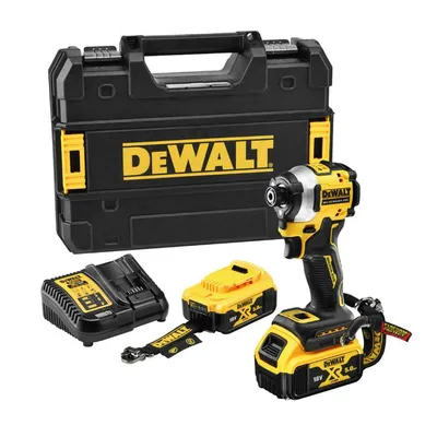 Акумулаторен гайковерт DeWALT с безчетков двигател с 2 батерии и зарядно, 18 V, 5 Ah, 205 Nm, шестостен, 1/4", DCF850P2LRT