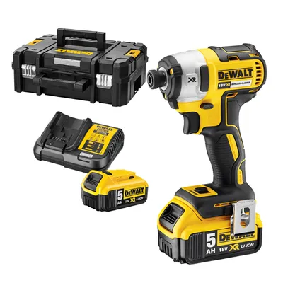 Акумулаторен гайковерт DeWALT с безчетков двигател с 2 батерии и зарядно, 18 V, 5 Ah, 205 Nm, шестостен, 1/4", DCF887P2