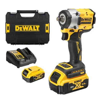 Акумулаторен гайковерт DeWALT с безчетков двигател с 2 батерии и зарядно, 18 V, 5 Ah, 406 Nm, квадрат, 1/2", DCF921P2T