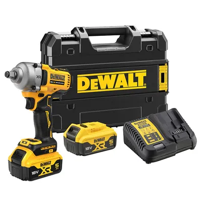 Акумулаторен гайковерт DeWALT с безчетков двигател с 2 батерии и зарядно, 18 V, 5 Ah, 812 Nm, квадрат, 1/2", DCF891P2T
