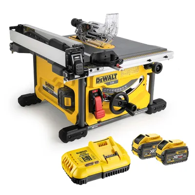 Акумулаторен настолен циркуляр DeWALT с 2 батерии и зарядно, 54 V, 6 Ah, ф 210 мм, 5800 об./мин, DCS7485T2