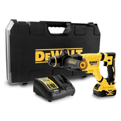 Акумулаторен перфоратор DeWALT с безчетков двигател с 1 батерия и зарядно, SDS-plus, 18 V, 5 Ah, 3 J, 0-4300 уд./мин, DCH263P1