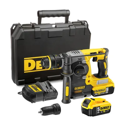 Акумулаторен перфоратор DeWALT с безчетков двигател с 2 батерии и зарядно, SDS-plus, 18 V, 5 Ah, 2.1 J, 0-4600 уд./мин, DCH273P2T
