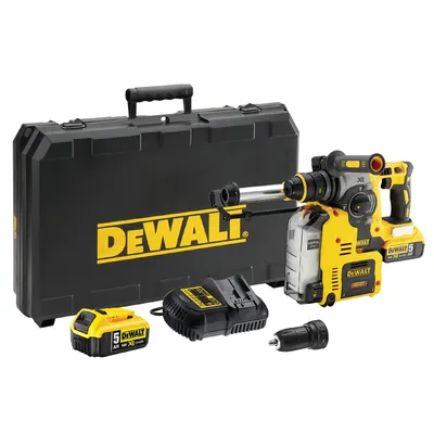 Акумулаторен перфоратор DeWALT с безчетков двигател с 2 батерии и зарядно, SDS-plus, 18 V, 5 Ah, 2.1 J, 0-4600 уд./мин, DCH275P2