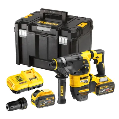 Акумулаторен перфоратор DeWALT с безчетков двигател с 2 батерии и зарядно, SDS-plus, 54/18 V, 3/9 Ah, 3.5 J, 0-4480 уд./мин, DCH334X2
