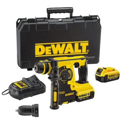 Акумулаторен перфоратор DeWALT с колекторен двигател с 2 батерии и зарядно, SDS-plus, 18 V, 4 Ah, 2.1 J, 0-4500 уд./мин, DCH254M2