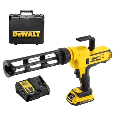 Акумулаторен пистолет DeWALT за силикон, лепила и уплътнители в картуш с 1 батерия и зарядно, 18 V, 2 Ah, 0.31 л, DCE560D1