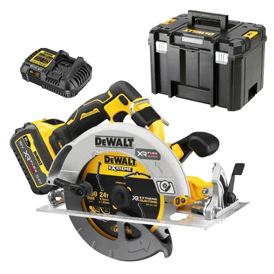 Акумулаторен ръчен циркуляр DeWALT с 1 батерия и зарядно, 18 V, 6 Ah, ф 190 мм, 5500 об./мин, 57 °, DCS573T1
