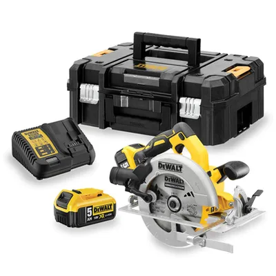 Акумулаторен ръчен циркуляр DeWALT с 2 батерии и зарядно, 18 V, 5 Ah, ф 184 мм, 5500 об./мин, DCS570P2