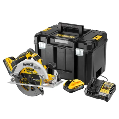 Акумулаторен ръчен циркуляр DeWALT с 2 батерии и зарядно, 18 V, 5 Ah, ф 190 мм, 5500 об./мин, 57 °, DCS573H2T