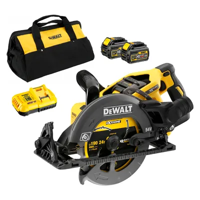 Акумулаторен ръчен циркуляр DeWALT с 2 батерии и зарядно, 54/18 V, 2/6 Ah, ф 190 мм, 5800 об./мин, DCS577T2