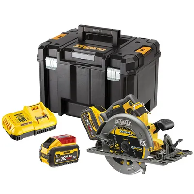 Акумулаторен ръчен циркуляр DeWALT с 2 батерии и зарядно, 54/18 V, 3/9 Ah, ф 190 мм, 5800 об./мин, DCS579X2