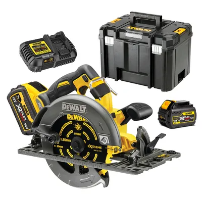 Акумулаторен ръчен циркуляр DeWALT с 2 батерии и зарядно, 54 V, 2 Ah, ф 190 мм, 5800 об./мин, DCS579T2