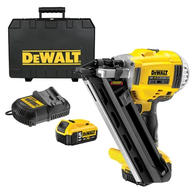 Акумулаторен такер за пирони DeWALT с 2 батерии и зарядно, 18 V, 5 Ah, тип SN21, тип SN34, 50-90 мм, DCN692P2