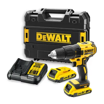 Акумулаторен винтоверт DeWALT с безчетков двигател с 2 батерии и зарядно, 18 V, 2 Ah, 65 Nm, 1.5-13 мм, DCD777D2T