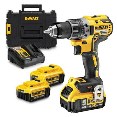 Акумулаторен винтоверт DeWALT с безчетков двигател с 3 батерии и зарядно, 18 V, 5 Ah, 70 Nm, 1.5-13 мм, DCD791P3K