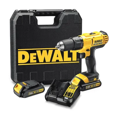 Акумулаторен винтоверт DeWALT с колекторен двигател с 2 батерии и зарядно, 18 V, 1.3 Ah, 42 Nm, 1.5-13 мм, DCD771C2