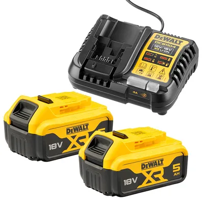 Акумулаторна батерия DeWALT Li-Ion със зарядно у-во 18 V, 5 Ah, 2 бр., DCB1104P2