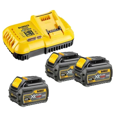 Акумулаторна батерия DeWALT Li-Ion със зарядно у-во 54/18 V, 2/6 Ah, 3 бр., DCB118T3