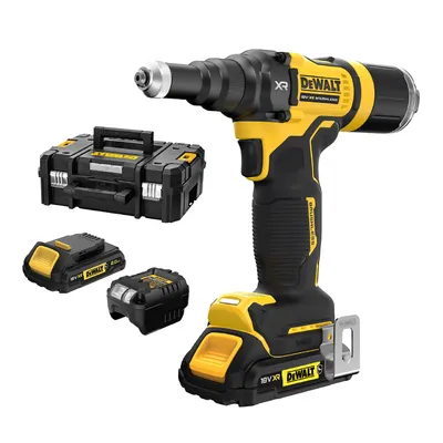 Акумулаторна нитачка за поп-нитове DeWALT с 2 батерии и зарядно, 18 V, 1.7 Ah, 10 kN, 2.4-4.8 мм, DCF403D2GT
