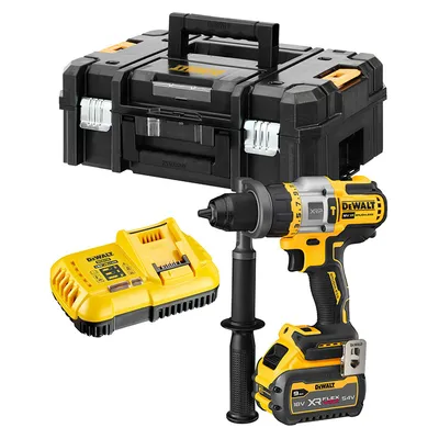 Акумулаторна ударна бормашина DeWALT с 1 батерия и зарядно, 54/18 V, 3/9 Ah, 67 Nm, 0-500/0-1500/0-2250 об./мин, 1.5-13 мм, DCD999X1
