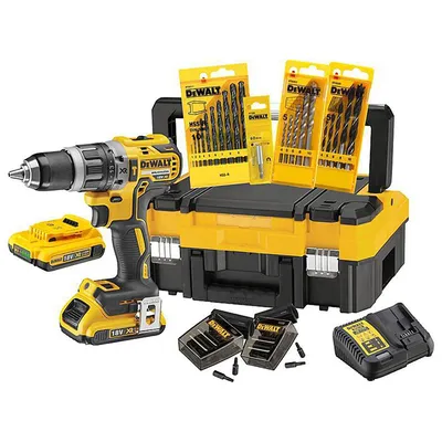 Акумулаторна ударна бормашина DeWALT с 2 батерии и зарядно, 18 V, 2 Ah, 70 Nm, 0-550/0-2000 об./мин, 1.5-13 мм, DCK796D2T