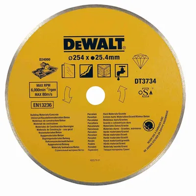 Диск диамантен за мокро рязане DeWALT на керамични плочки  254 мм, 25.4 мм, 1.6 мм, Diamond Edge