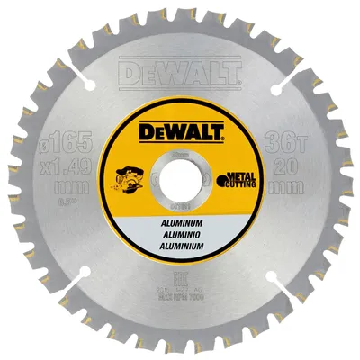 Диск циркулярен за рязане DeWALT на алуминий с HM пластини  165 мм, 20 мм, 1.49 мм, 36 z, Aluminium