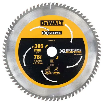 Диск циркулярен за рязане DeWALT на дърво фино напречно надлъжно с HM пластини 305 мм, 30 мм, 2.16 мм, 78 z, Extreme Runtime