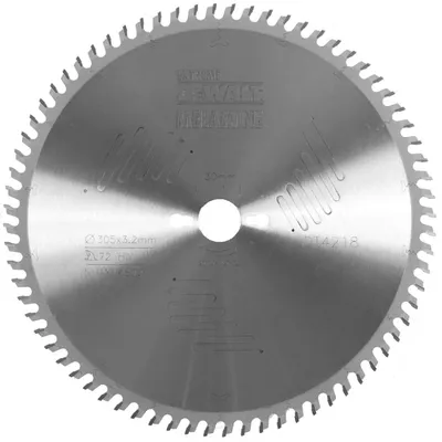 Диск циркулярен за рязане DeWALT на дърво фино напречно надлъжно с HM пластини  305 мм, 30 мм, 3.2 мм, 72 z, Extreme