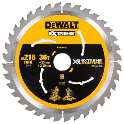 Диск циркулярен за рязане DeWALT на дърво грубо напречно с HM пластини 216 мм, 30 мм, 2.16 мм, 36 z, Extreme Runtime