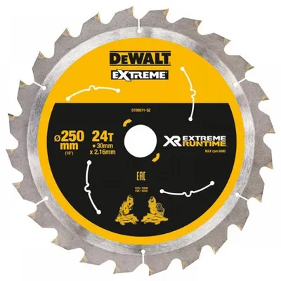Диск циркулярен за рязане DeWALT на дърво грубо напречно с HM пластини 250 мм, 30 мм, 2.16 мм, 24 z, Extreme Runtime