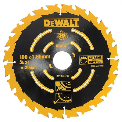Диск циркулярен за рязане DeWALT на дърво грубо с HM пластини 190 мм, 30 мм, 24 z, Extreme
