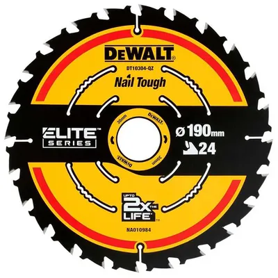 Диск циркулярен за рязане DeWALT на дърво напречно надлъжно с HM пластини  190 мм, 30 мм, 1.66 мм, 24 z, DT10402