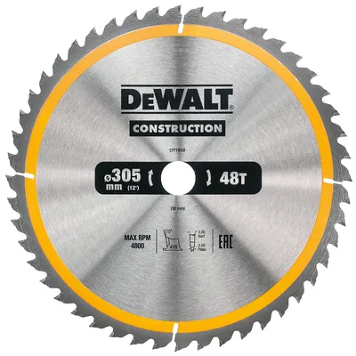 Диск циркулярен за рязане DeWALT на дърво напречно надлъжно с HM пластини 305 мм, 30 мм, 3 мм, 48 z, Construction