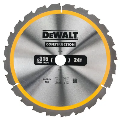 Диск циркулярен за рязане DeWALT на дърво напречно надлъжно с HM пластини 315 мм, 30 мм, 3.2 мм, 24 z, Construction