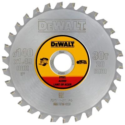 Диск циркулярен за рязане DeWALT на метали с HM пластини  140 мм, 20 мм, 1.49 мм, 30 z, Steel