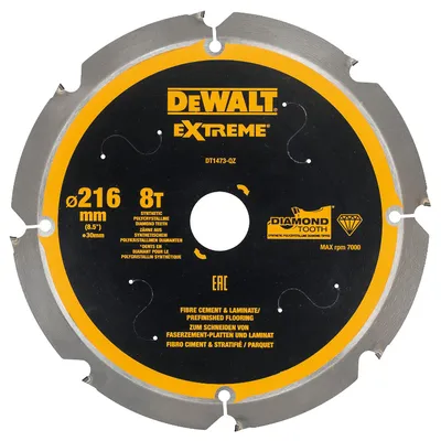 Диск циркулярен за рязане DeWALT за фиброцимент, ламинат и MDF  216 мм, 30 мм, 2 мм, 8 z, Extreme